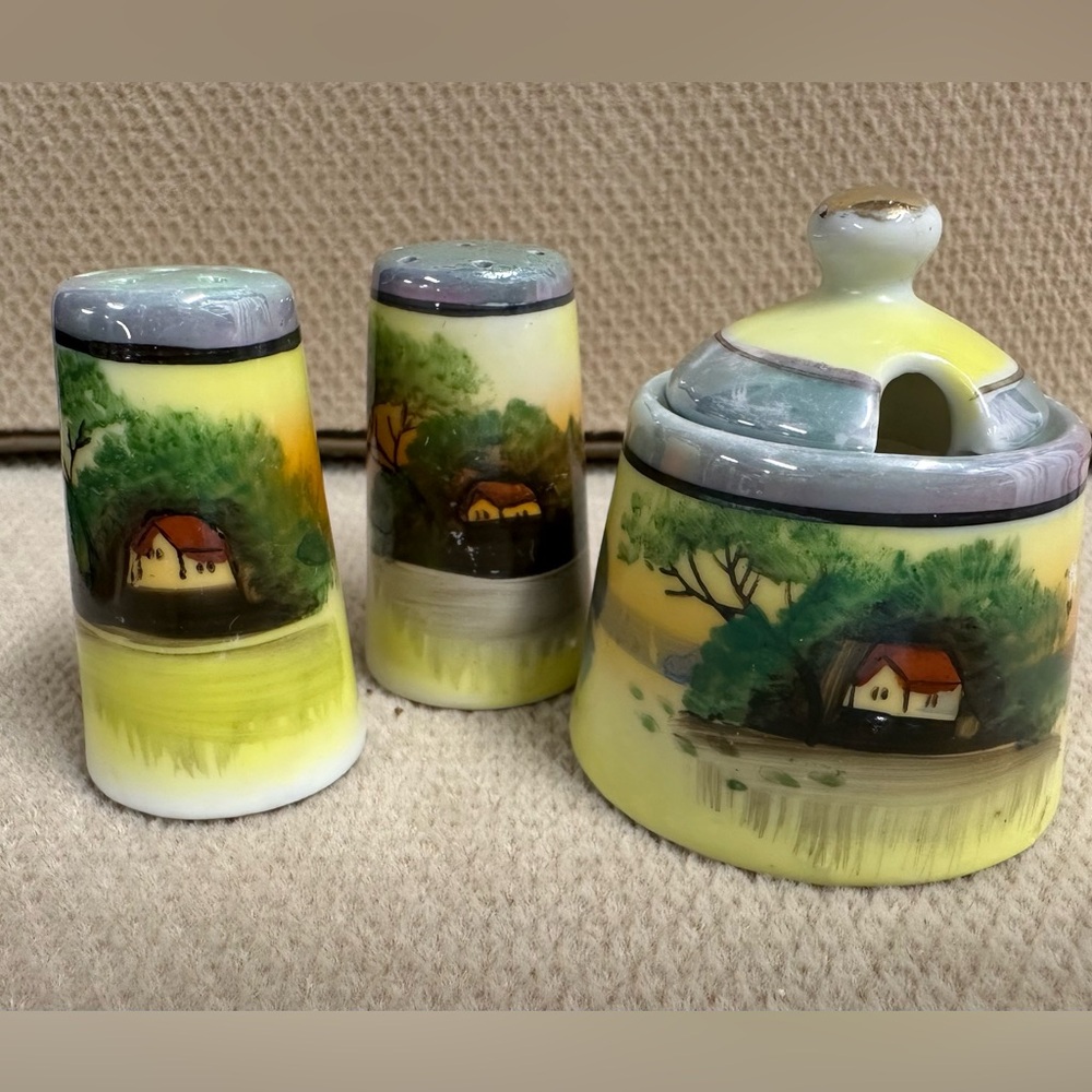 Vintage Salt Pepper Shaker & Mustard Condiment Jar Tashiro Shoten Porcelain